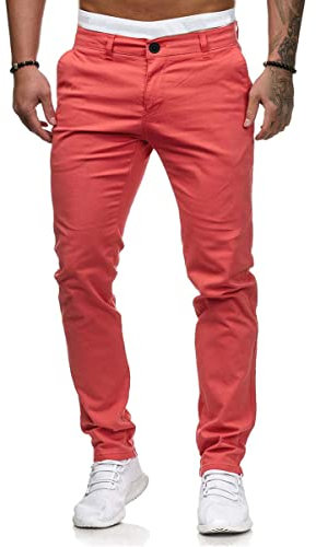 ORANDESIGNE Pantalon Chino Homme Coupe Ajustée Pantalon Chino Coupe Régulière Pantalons Décontractés Coupe Ajustée Pantalons Longs d'affaires A Rose XL
