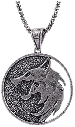 ZHOUJIE Hexer-Halskette, Hexer-Geralt-Halskette, Hexer-Medaillon, Wolf, Wikinger-Halskette, Sterlingsilber, nordischer Wikinger-Schmuck, Männer, Jungen, Frauen
