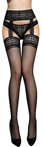 Suspender Stockings Tights High Pantyhose with Lace Garter Belt Pattern Sheer Stockings for Women (7052)