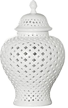 MagiDeal Vase en Céramique Organisateur de Stockage avec Couvercle Artisanat Centres de Table Arrangement de Fleurs Décoration Pot de Gingembre en Porcelaine, H 27.5cm Bouche 7.2cm