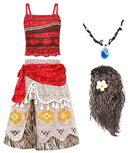 AYIMEIS Mädchen Prinzessin Vaiana Kostüm Prinzessin Verkleidung Kinder Prinzessin Kleid mit Zubehör Geburtstag Party Weihnachten Halloween Karneval Cosplay Kleider