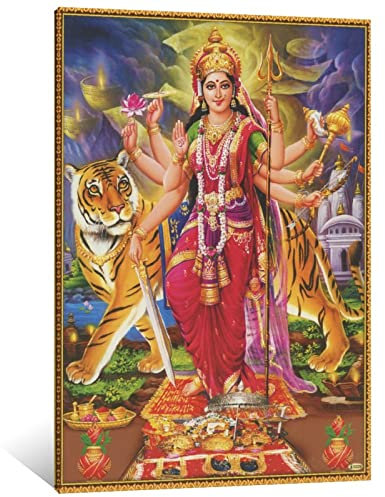 Durga Indischer Vintage-Stil, Andachts-Druck, Religion, Hinduismus, Wandkunst, Hindu-Gott-Poster, Vintage-Stil, religiöse Leinwand, Wandkunst für hinduistische religiöse Anbetung, 30 x 45 cm