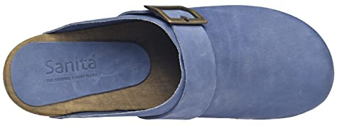 Sanita Urban Offener Clog | Original handgemacht | Leder-Holzclogs für Damen | Nachhaltige Materialen | Taube blau | 38 EU