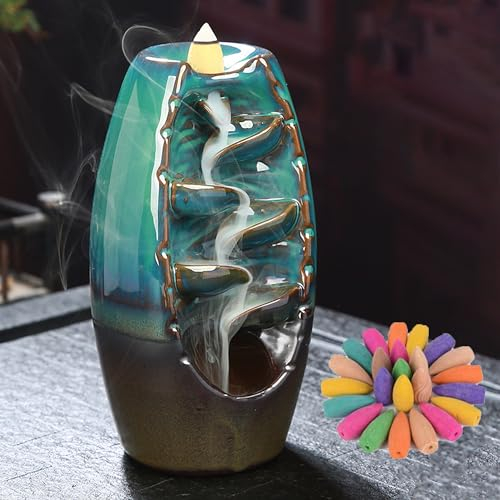 DXIA Portaincenso Bruciatore a Riflusso, Backflow Incense Burner, Backflow Incense Holder, Ornamento in Ceramica per Aromaterapia Decorazioni, Craft Handmade, per Casa e Ufficio Yoga, Spa