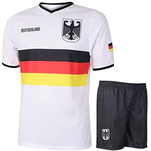 Deutschland Fußball Trikot Set Heim - Flagge - Kinder und Erwachsene - Jungen - Sportsachen - Geschenk - Sport t Shirt - Sportbekleidung - Größe S