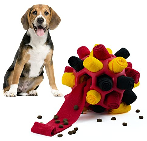 Larimuer Schnüffelball für Hunde, Schnüffelteppich Schnüffelspielzeug Interaktive Hundespielzeug tragbarer Haustier Snuffle Ball Toy für Kleine Mittelgroße Hunde Haustier (Schwarz Rot Gold)