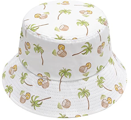 ZLYC Unisex Blumen Pflanze Regenwald-Druck Leinwand Sonnenhut Strandhut Fishermütze(Kokosnuss Weiß)