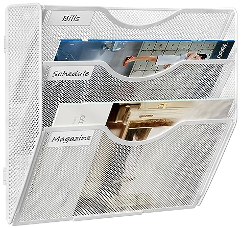 TQVAI 3 Compartiments Porte Revue Mural Métal Rangement Document Papier A4 Dossier Papeterie Organisateur Mural pour Bureau, Maison, École, Blanc