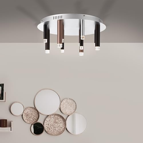 Lightbox runde 12 flammige LED Deckenlampe - moderne Deckenleuchte - dimmbar in 3 Stufen - 22 cm Höhe - Ø 51 cm - 48 W - 5400 lm - 3000 K - aus Metall/Acryl - in Aluminium/Schwarz/Braun/Kaffeefarben
