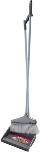 Home Cleaning Long Handle Dust Pan and Brush Set - Soft Bristles Household, Floor Cleaner Grey | Multi Purpose Sweeping Brush & Dustpan | Durable