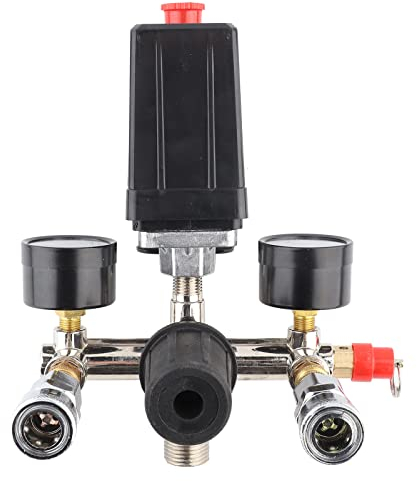 Druckschalter Luftkompressor, Druckregler Kompressor mit 2 Manometer, 5-8 Kg Arbeitsdruck Luftkompressor-Halterungsbaugruppe, Druckregelschalter für Schnellen Druckreduzierschalter