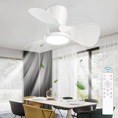 Ateroll Ventilatore da Soffitto Con Luce 60cm, Dimmerabile 3CCT, Ventilatore da Soffitto 1800LM Con Telecomando, Timer, Adatto per Soggiorno, Cucina, Camera da Letto, Bianco + venature del legno