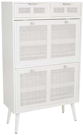 Mueble zapatero de madera y rejilla blanco 70x32x120