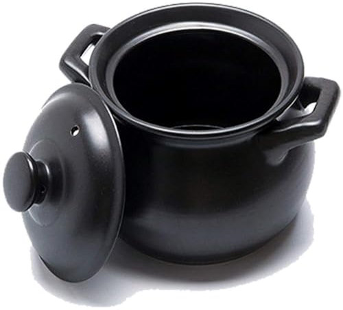 LNJZMDSS Olla De Barro con Tapa Y Asas Cocina Tradicional Cazuela Apta para Microondas, Gas, Vitrocerámica,Negro,5L