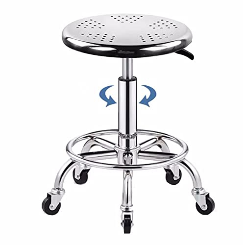 YIHANSS Robuster Rollhocker, höhenverstellbar, Arbeitshocker aus Edelstahl 304 mit Rollen, runder drehbarer Werkstatthocker, Stuhl, Mechanikerhocker, Garagenhocker, belastbar bis 200 kg