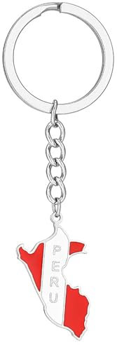 COSSIKA Modischer Schlüsselanhänger, Peru-Karte, Flagge, Schlüsselanhänger für Männer und Frauen, Titanstahl-Anhänger, Schlüsselanhänger, Geschenk, Vintage-Schmuck, Amulett-Zubehör
