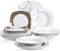 VEWEET Teller und Schüsseln, Porzellan-Geschirr-Set mit braunen Linien, weißes Geschirr-Set inklusive Speiseteller, Dessertteller und Müslischalen, Serie Nikita, 12-teilig