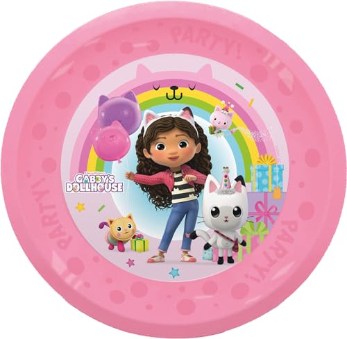 Procos - Assiettes Gabbys Dollhouse en plastique, 4 pièces, réutilisables, vaisselle de fête pour anniversaire ou fête à thème