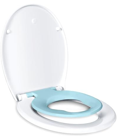 TODOT Abattant WC Familial, Lunette de Toilette avec Siège Enfant Magnétique, Frein de Chute et Charnière Réglable, Abattant WC en Polyéthylène pour Adultes et Enfants - Bleu
