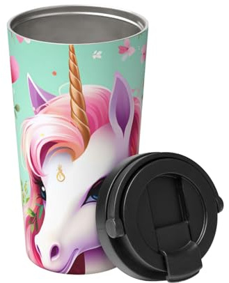 Pink Unicorn Carry An Insulated Coffee Mug. Stylish 500ml Thermos That Keeps Drinks Hot For Hours, Perfect For Coffee, Tea And More.