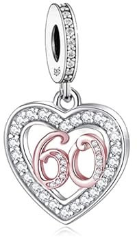 13 18 21 30 40 50 60 70 80 Birthday Age Anniversary Rose Gold Love Heart Charm Bead Pendant 925 Sterling Silver Compatible With Pandora Charm Moments Bracelet (60th Birthday Charm)