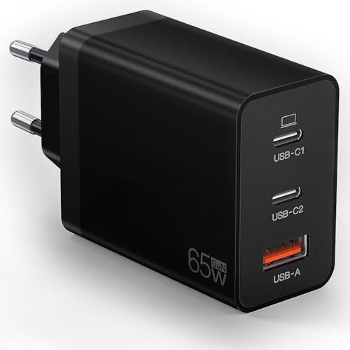 65W USB C Ladegerät, 3Port USB Schnellladegerät, USB C Netzteil Power Adapter Stecker für MacBook Air Pro M1/M2, iPhone 16/15/14/13, Samsung Galaxy S24/S23/S22, Switch, Tablet, Laptop, Handys usw