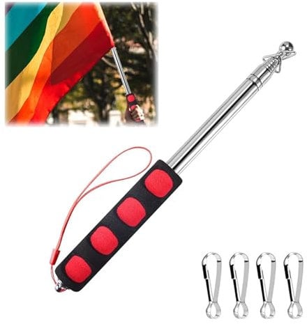 WNXBFO Set Telescopic Flag Pole 2.5m/8.2 Ft, Handheld Flagpole With 4 Clips, Festival Flag Pole, Telescopic Pole, Flag Poles for Garden Can Be Used for Tour Guides, Teaching Festivals, Etc