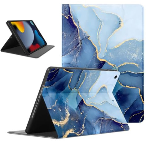 Kueqeay Coque pour iPad 9./8./7. Generation, Aesthetic Marbre Motif Design Housse de Protection Léger avec Support Fonction Ultra-Mince PU Transparent Étui à Rabat pour iPad 10,2 2021/2020/2019, Bleu