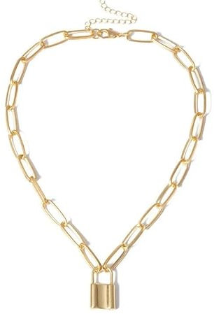Girls accessories New Lock Pendants Punk Necklaces For Women Gold Color Hollow Chain Personality Female Neck Jewelry Gothic Neck Decoration, Lock Necklace For Women, Padlock Necklace For Women - Lock