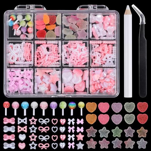 3D Mix Assorted Color Nail Charms Set, Cute Nail Art Charms Kit Color Butterfly Blossom Flower Moon Heart Star Nail Art Charms Nail Charms DIY Nail Art Supplies Accessories