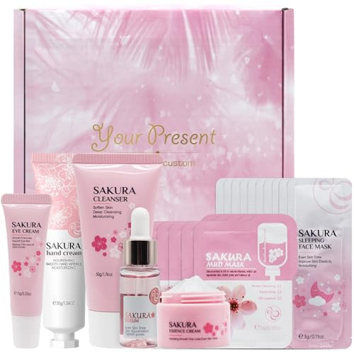 HASAIKA® Hautpflege Geschenke, Hauttäglich Hautpflege Set, Feuchtigkeitspflege Hautpflege Set,Hautpflege Geschenkset Kirschblütenextrakt für Teenager Mädchen, 20 Stück