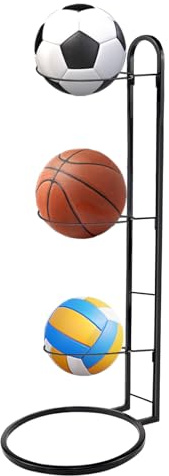 WPPQWP Ballständer Stehend, Ballregal, Ball Aufbewahrung Ständer, Ballregal, Ball Ständer(Abnehmbar, Schwarz), Geeignet für Fußball, Basketball, Volleyball und Rugby (3)