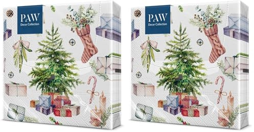 PAW - Servietten 3-lagig (33 x 33 cm) I 20 Stück I Papierservietten Bunt Perfekt für den Weihnachtstisch I Servietten - Weihnachten, Winter, Weihnachtsbaum, Geschenke I Christmas at Home