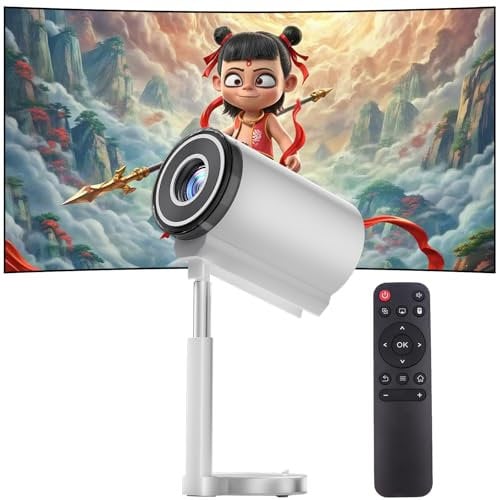 Pibcuny Mini Projector, 2025 Upgraded Portable Projector, Retractable and Rotatable Smart Projector, Support 1080P Full HD 4K with Android TV 11, Auto Keystone Correction, Suitable for Home