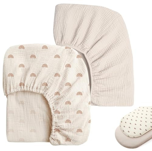 2pcs Spannbettlaken 80x40cm Musselin-Baumwolle, Spannbettlaken Kinderwagen, Spannbettlaken Babybett für Moseskorb, Baby Spannbettlaken für Jungen und Mädchen