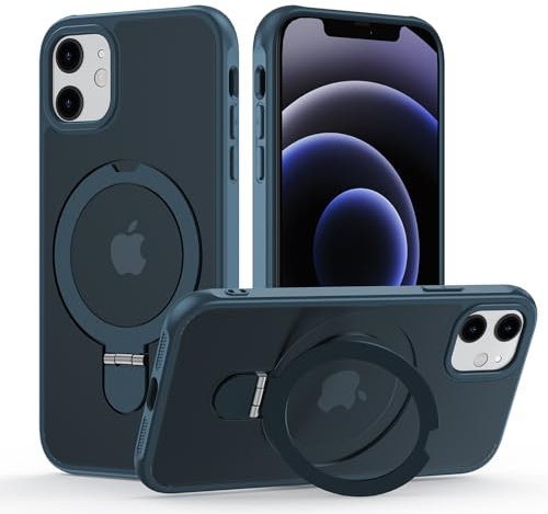 Meeter Hülle für iPhone 12 mit Magsafe, [ Magnetischer Ständer Unsichtbarer Standring ] Stoßfest Handyhülle Case Matt Kratzfeste Schutzhülle für iPhone 12, blau