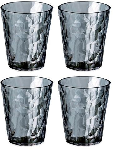 koziol Superglas Club No. 1, 4 pezzi, 250 ml, bicchieri per acqua in plastica trasparente, lussuosi, infrangibili, riutilizzabili, feste, campeggio, set da 4 pezzi (grigio trasparente)