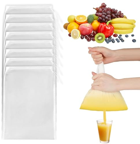 Gigmeta 8 Stück Nussmilchbeutel 20 × 30 cm Passiertuch Wiederverwendbar Feingewebt Passiertuch Nylon Filterbeutel Nussmilchbeutel Bio Waschbar mit Kordelzug für Nussmilch Kaffee Joghurt Fruchtsaft