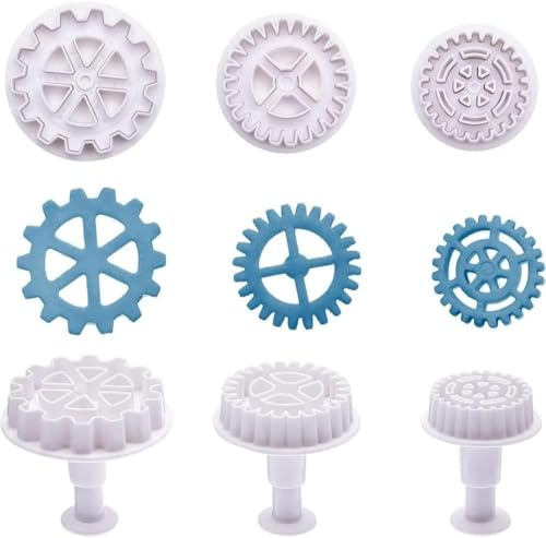 3Pcs Gear Cookie Cutters, Steampunk Cogs Plunger Mold, 3D Gear Cookie Stamp Mold, Clock Wheel Biscuits Fondant Molds for Cake Cookie Food Decoration Cookie Cutters Baking Tools