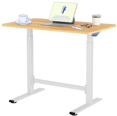 FLEXISPOT Gasfeder Höhenverstellbarer Schreibtisch 100×60 cm – stufenlos manuell verstellbar, Steh-Sitz-Tisch ohne Strom, mobil mit Rollen (Ahorn)