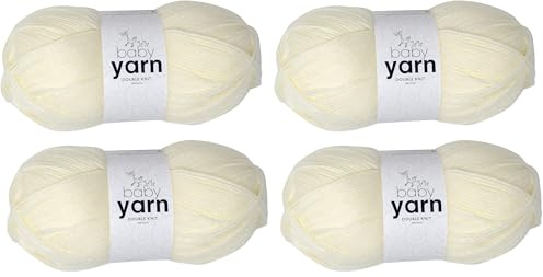 Korbond Baby Yarn - Cream - 2 x 100g Acrylic Wool - Lightweight, Hypoallergenic & Durable Double Knit Crochet Yarn Knitting Wool (Pack of 2)