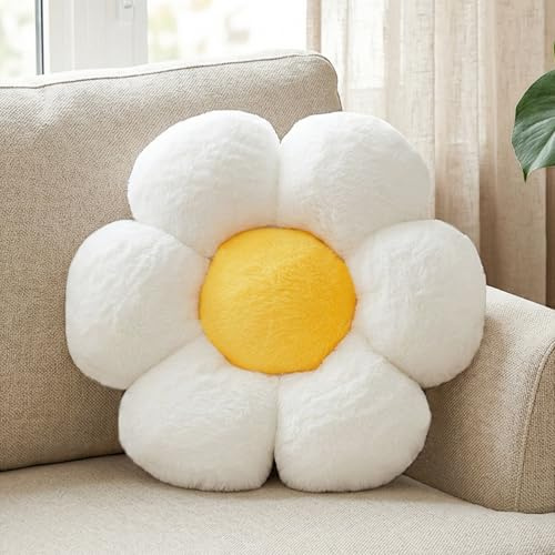 Aryan Blumenkissen, Weiße Deko Kissen Bodenkissen Mädchen Kinder Frauen Aesthetic Zierkissen für Car Bett Sofa Chair Room Dopamin Decor Geschenke 38cm (Weiß und Gelb)