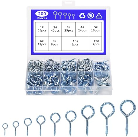 PIANKEKE 200 Pezzi Piccoli Occhielli a Vite per Legno, Piccoli Ganci a Vite ad Anello Filettato in Legno, ganci avvitabili, viti a occhiello autofilettanti in metallo per appendere cornici (9 misure)