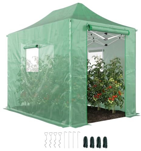 Outsunny Pop Up Greenhouse Approx. 200 x 300 x 270 cm Foldable Foil Greenhouse with Saddle Roof, Roll-Up Zip Doors and Windows, Tomato House Polytunnel Made of PE, Sturdy Plant Tunnel Green