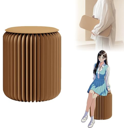 MDDKOP Papier-Falt-Hocker mit PU-Sitzkissen – Kraftpapier Wohnmöbel, Tragbarer Honigwaben-Hocker für Einkaufszentren, Umkleiden, Schlafzimmer & Ausstellungen(Braun,32x32x37cm)