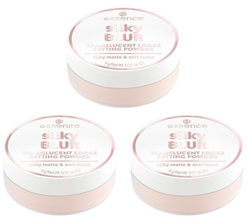 essence silky BLUR TRANSLUCENT LOOSE SETTING POWDER, Nr. 10, Nude, mattierend, fixierend, aufhellend, transluzent, matt, vegan, ohne Parfüm, ohne Alkohol, ohne Parabene, 3er Pack (3x9g)