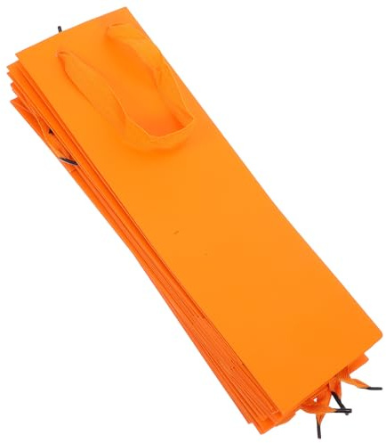 Homoyoyo 20pcs Reusable Paper Wine Bottle Pouches with Handle Thick Cardboard Single Wine Bottle Carrier Bags Waterproof Whiskey and Beer Bags in Persimmon Orange for Party and Retail