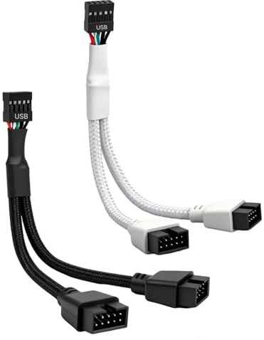 2 Stück Usb 2.0 Splitter Mainboard, Usb Splitter Mainboard als Usb 2.0 Y-Splitter Mainboards, 9 Pin Usb Splitter (Usb 2.0 9 Polige Buchse) auf Doppel Verlängerungskabel, Geflochten, Schwarz/Weiß