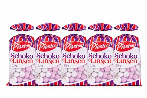 minafood Bundle für Schoko Linsen 225 g – Bunte Schokolinsen mit Zuckerüberzug – Knackige Schokolinsen Snack & Party Süßigkeiten + minafood Notizblock (5er Sparpack)