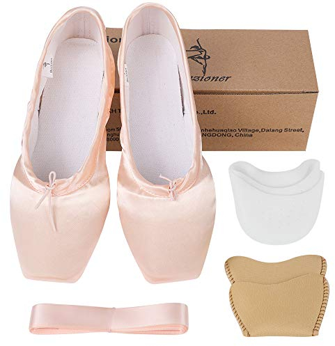 Ballett Spitzenschuhe Satin Professionelle Ballettschuhe Tanzschuhe Ballerinas mit Band und Spitzenschoner für Damen Mädchen (Bitte wählen Sie eine Nummer größer)(Rosa, 43)